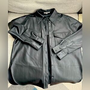 Tibi Faux Leather Overshirt Black Size M